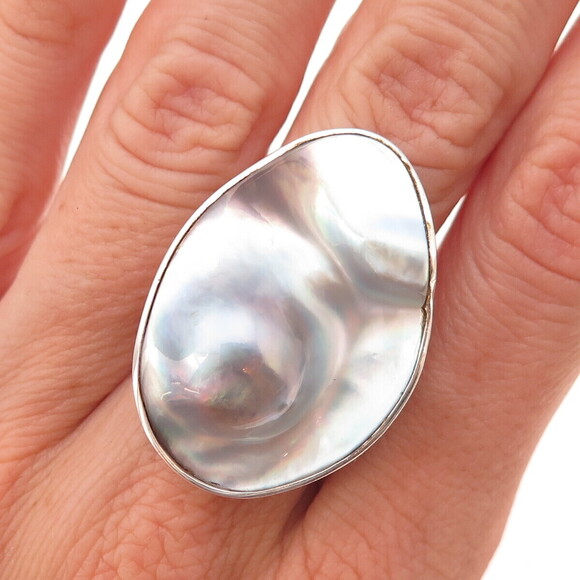 Unbranded Jewelry - Starborn 925 Sterling Silver Vintage Real Blister Pearl Modernist Ring Size 8.5
